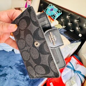 Coach Black Signature Canvas Trifold Wallet